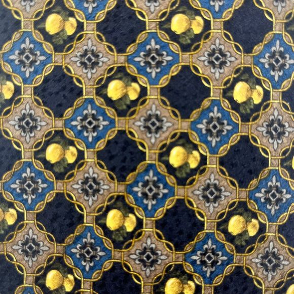 Valentino Cravatte Vintage Men’s Sil Tie Italy Blue Gold Geometric Pattern - Picture 5 of 10